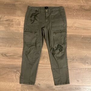 White House Black Market Olive Green Embroidered Cropped Cargo Pants